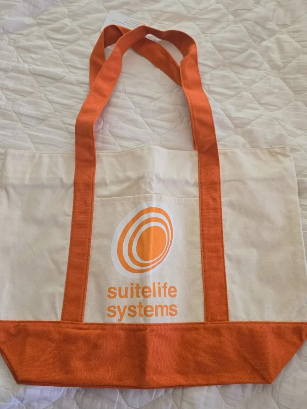 Large Heavy Duty Cotton Canvas Tote Bag Orange White Zip Top Utility Beach